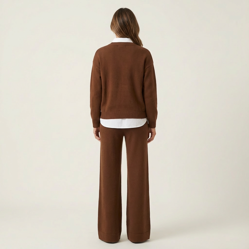 Allison | Women’s Chic Patchwork Two-Piece Sweater & Wide-Leg Pant Set