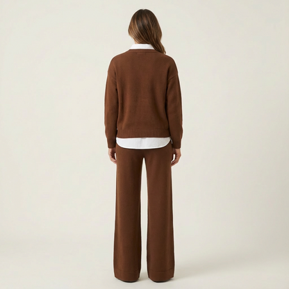 Allison | Women’s Chic Patchwork Two-Piece Sweater & Wide-Leg Pant Set