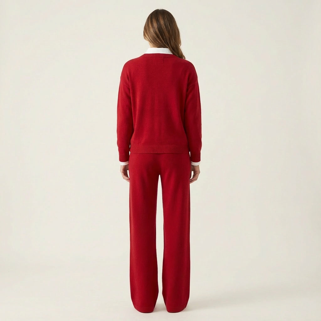 Allison | Women’s Chic Patchwork Two-Piece Sweater & Wide-Leg Pant Set