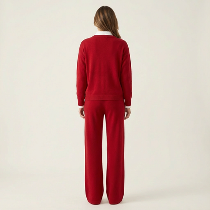 Allison | Women’s Chic Patchwork Two-Piece Sweater & Wide-Leg Pant Set
