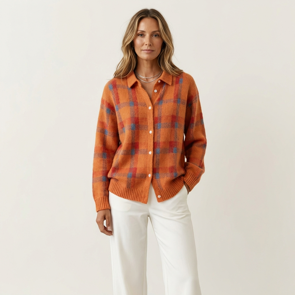 Luana | Soft Modern Check Knit Cardigan