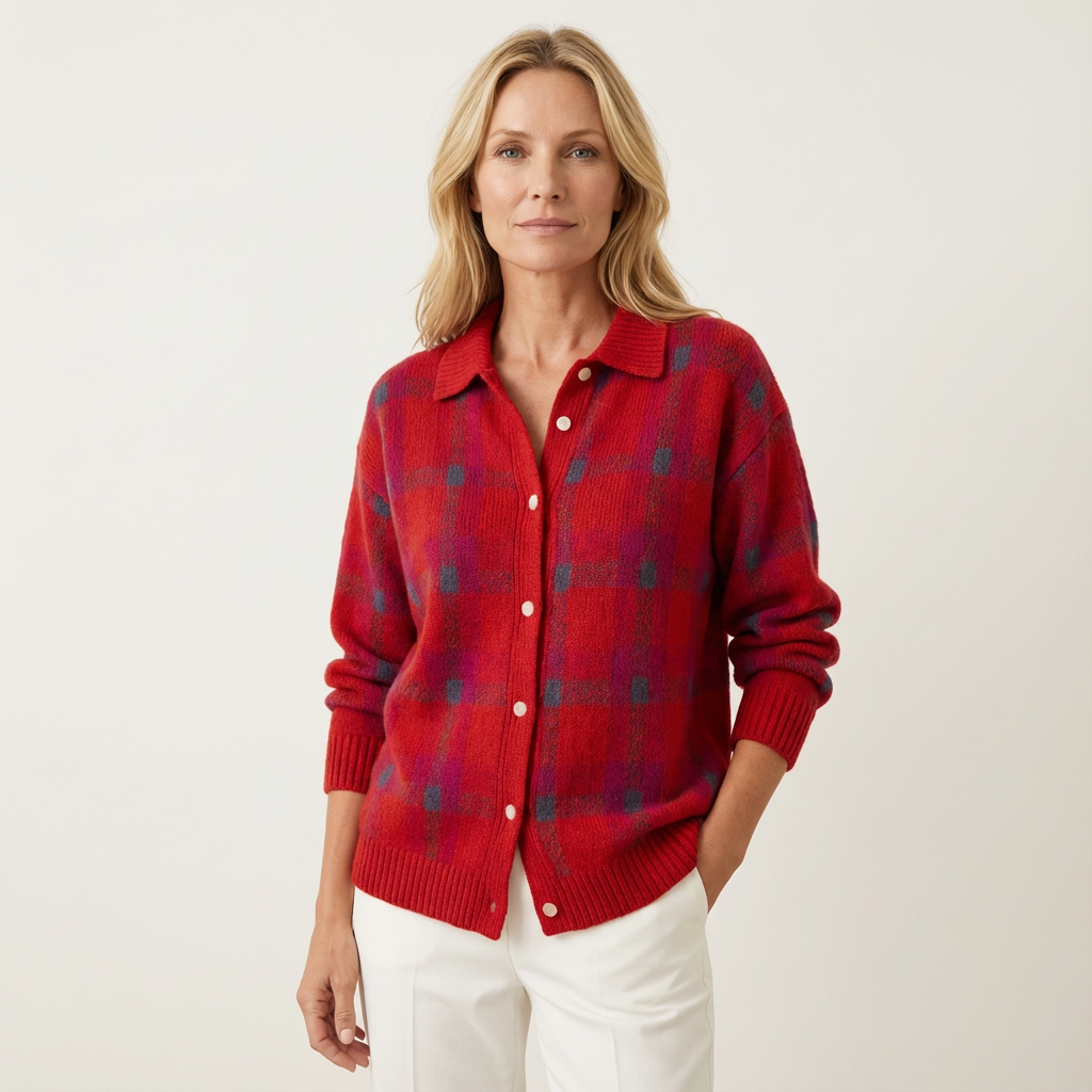 Luana | Soft Modern Check Knit Cardigan
