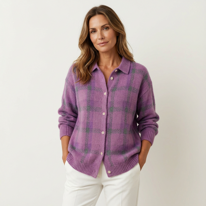 Luana | Soft Modern Check Knit Cardigan