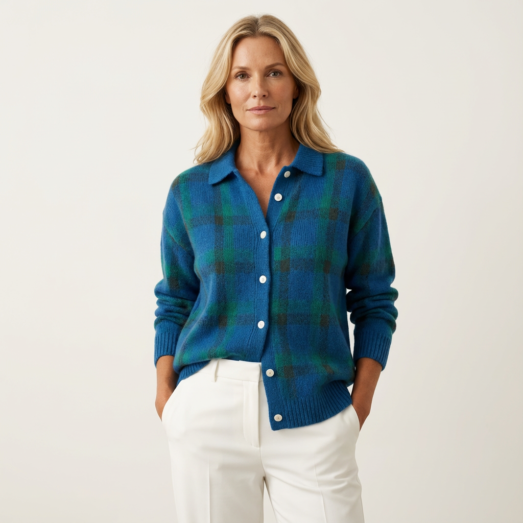Luana | Soft Modern Check Knit Cardigan