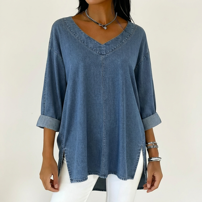 Kathrina | Timeless Washed-Denim Cotton Top