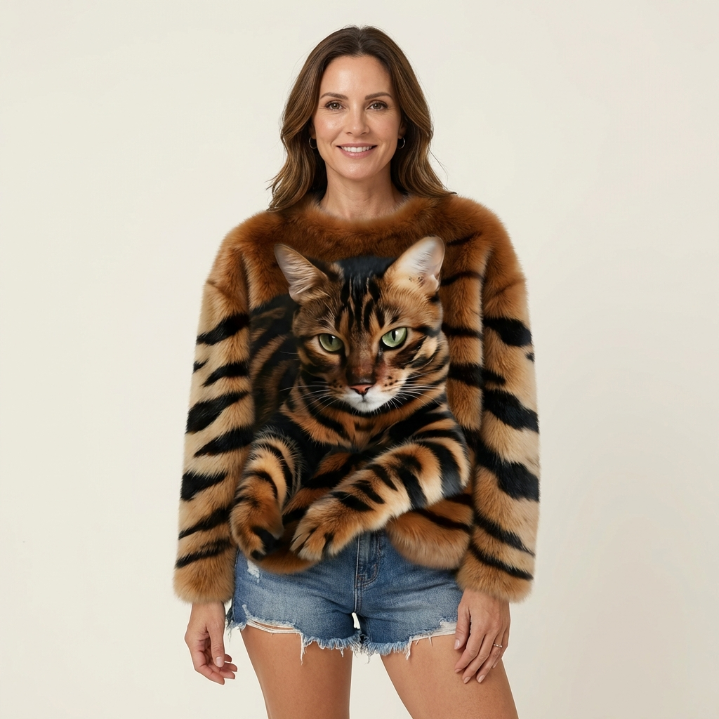 Sabrina | Warm Cat-Print Fleece Sweater