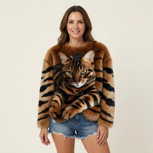 Sabrina | Warm Cat-Print Fleece Sweater