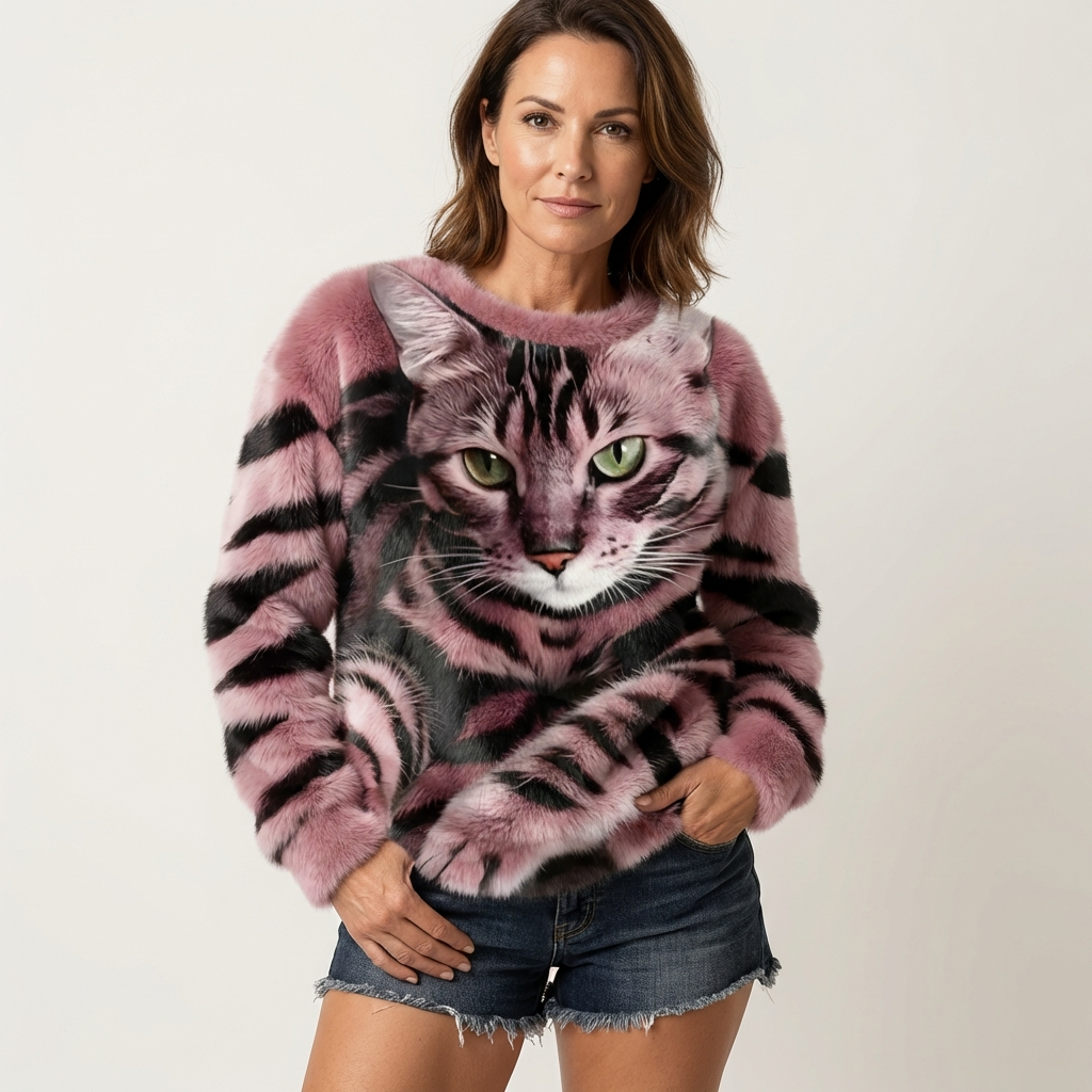 Sabrina | Warm Cat-Print Fleece Sweater