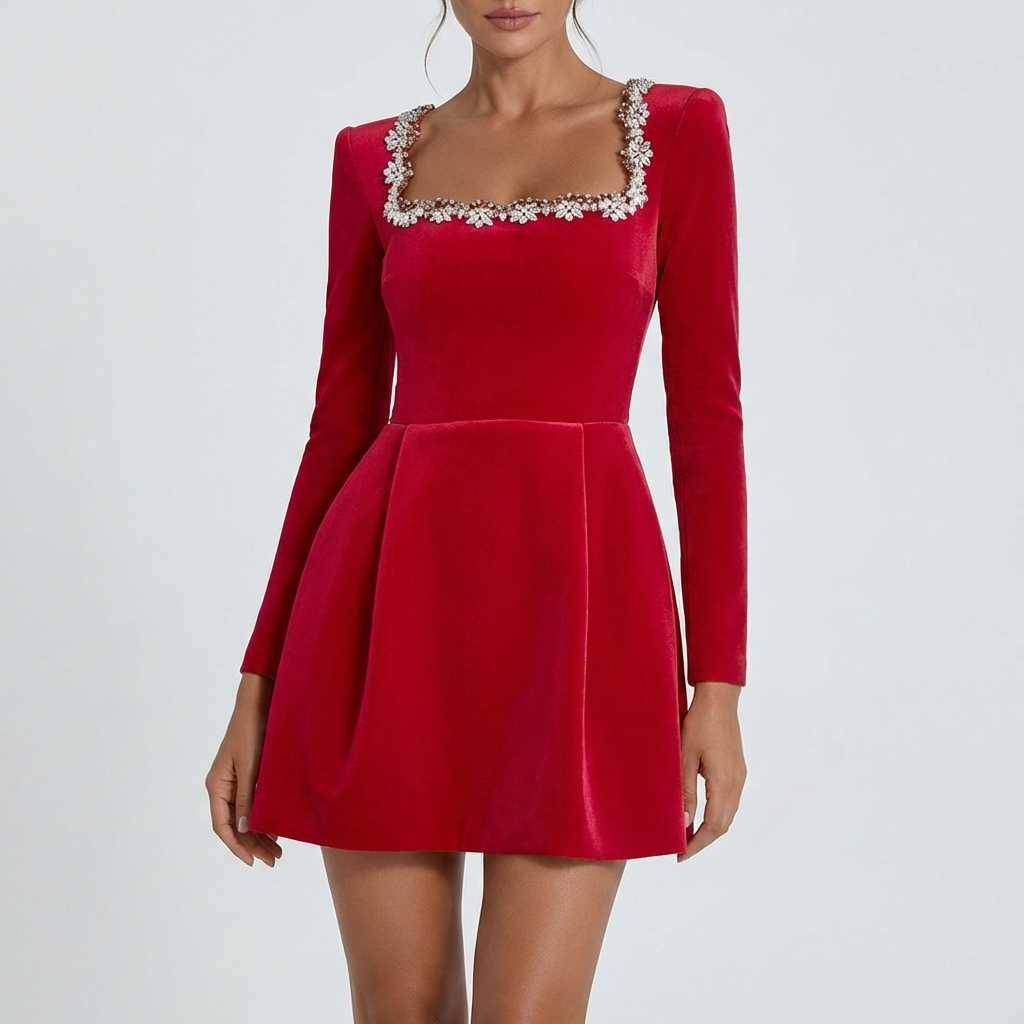 Veronica | Embellished Velvet Mini Dress