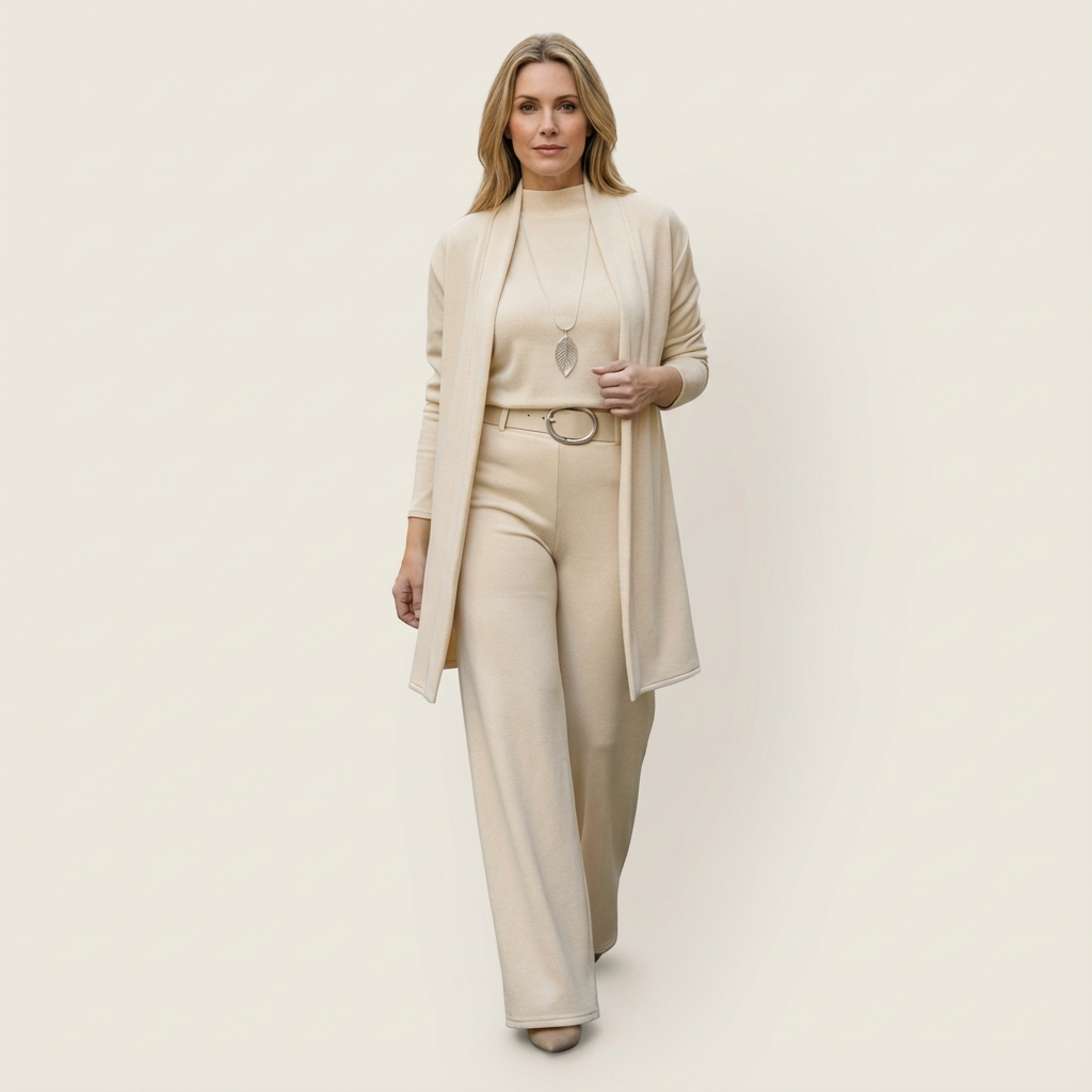 Maria | Elegant 3-Piece Set with Long Cardigan, Top & Pants