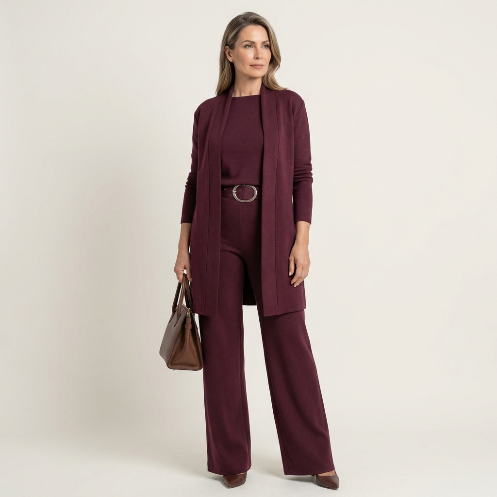 Maria | Elegant 3-Piece Set with Long Cardigan, Top & Pants