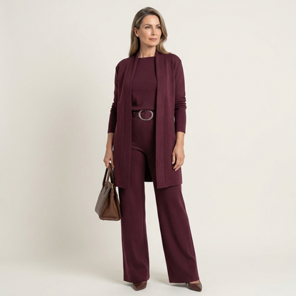 Maria | Elegant 3-Piece Set with Long Cardigan, Top & Pants