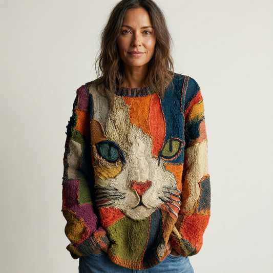 Joanna | Artistic Cat Patchwork Top