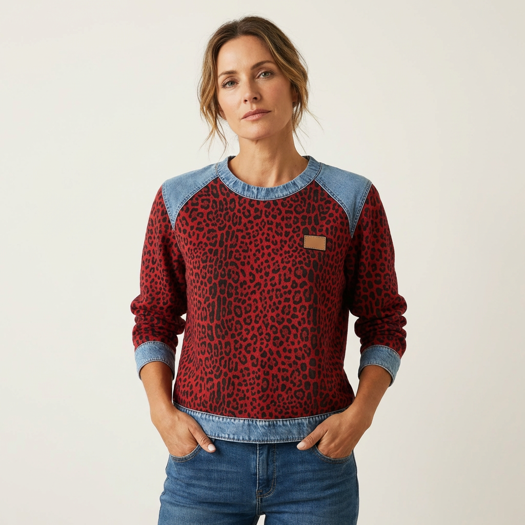 Jessy | Leopard Patchwork Denim Sweater