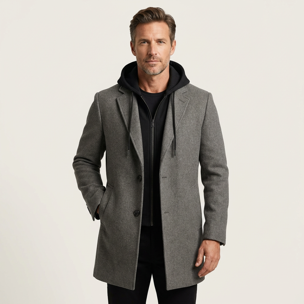 Stephen | Dual-Layer Wool Coat with Integrated Hoodie