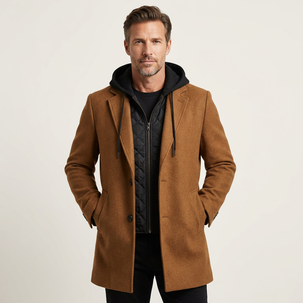 Stephen | Dual-Layer Wool Coat with Integrated Hoodie