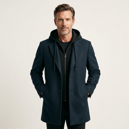 Stephen | Dual-Layer Wool Coat with Integrated Hoodie