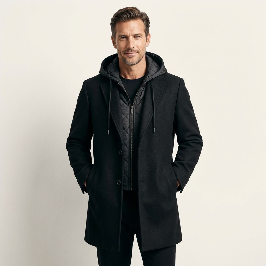 Stephen | Dual-Layer Wool Coat with Integrated Hoodie