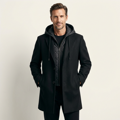 Stephen | Dual-Layer Wool Coat with Integrated Hoodie