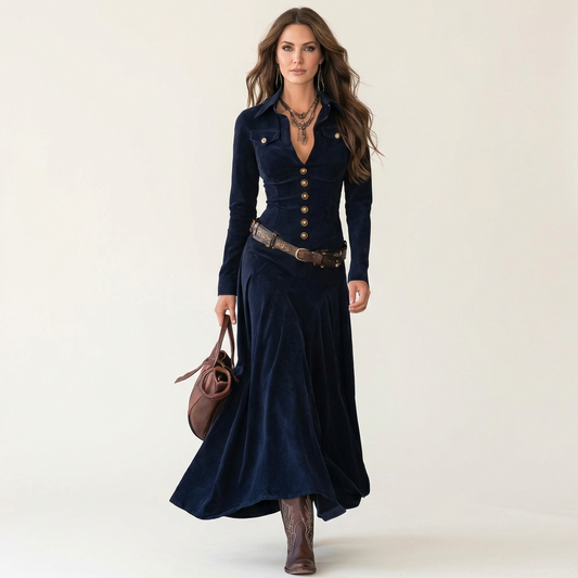 Zora | Luxe Suede-Effect Maxi Dress with Belt
