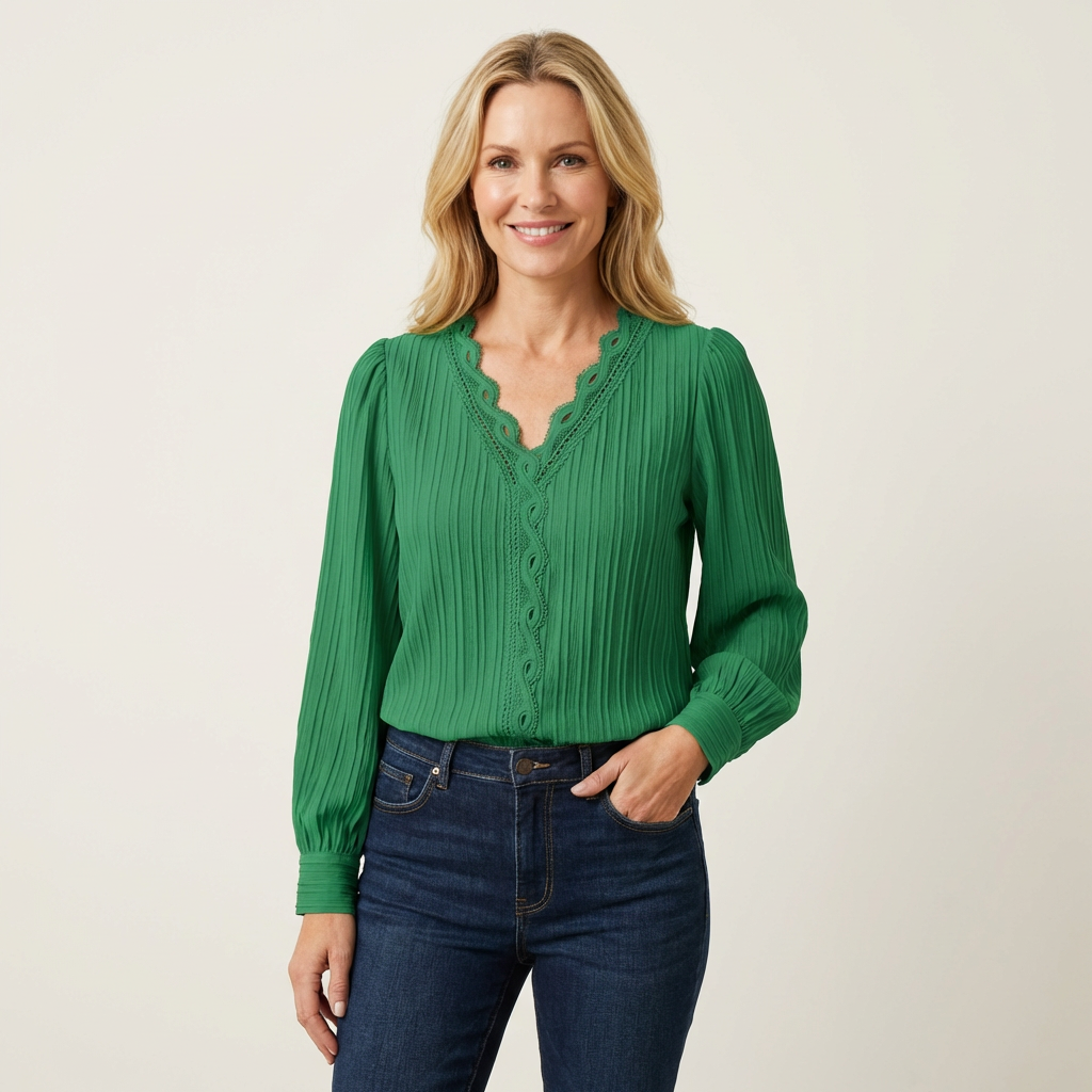 Zoria | Elegant Lace Patchwork Blouse with V-Neck