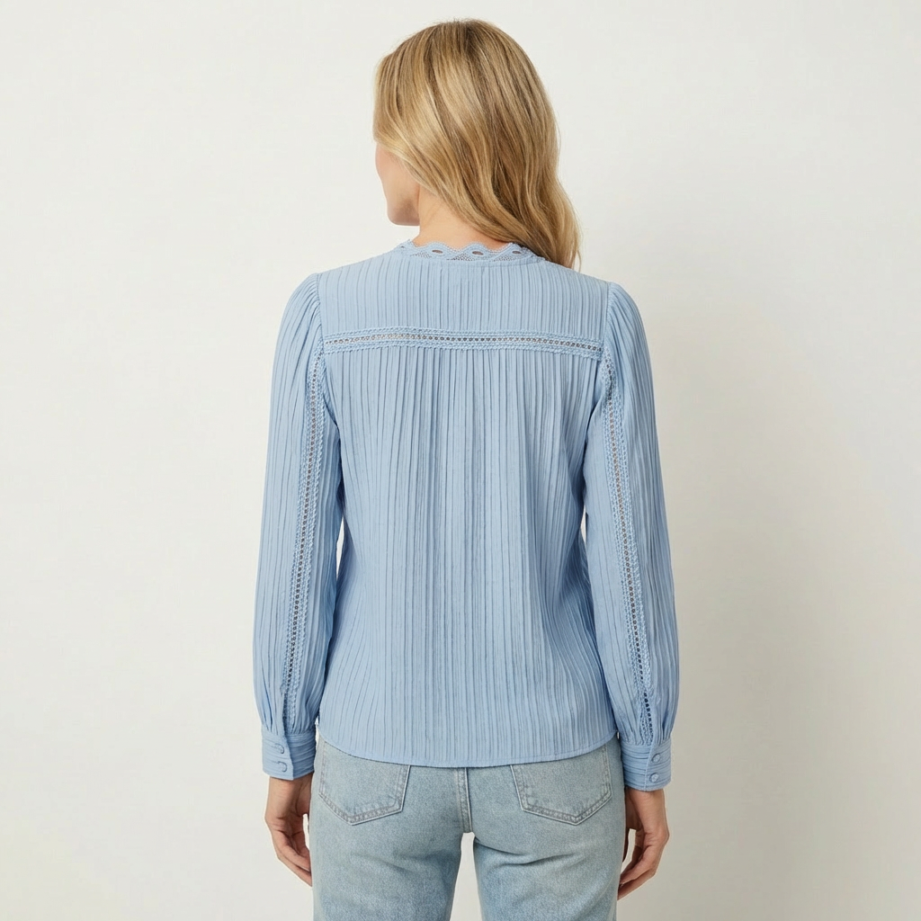 Zoria | Elegant Lace Patchwork Blouse with V-Neck