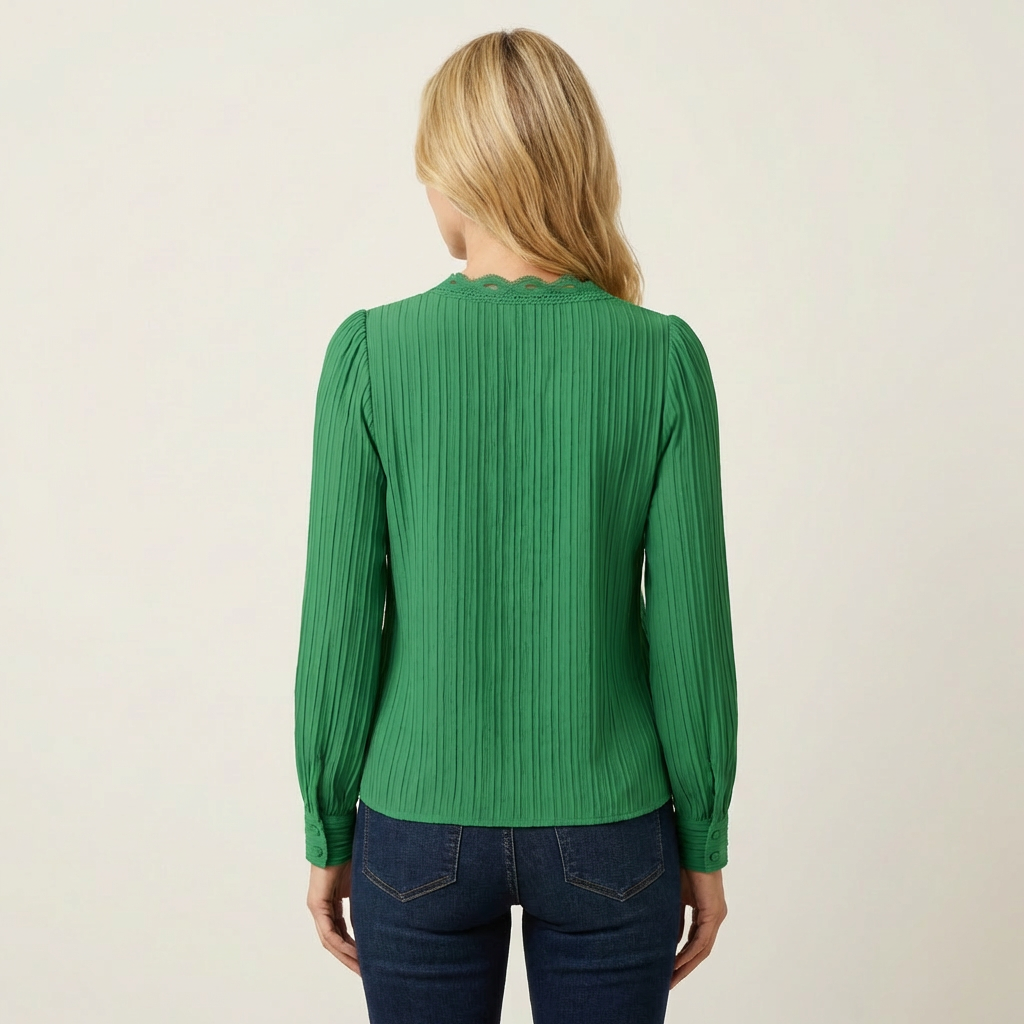 Zoria | Elegant Lace Patchwork Blouse with V-Neck