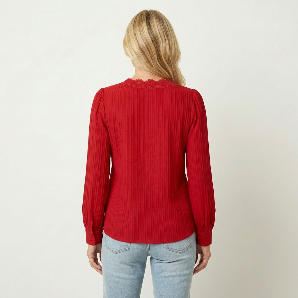 Zoria | Elegant Lace Patchwork Blouse with V-Neck