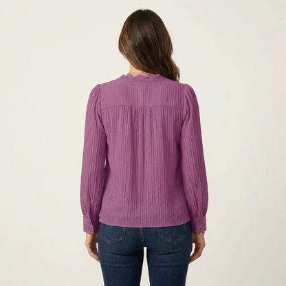 Zoria | Elegant Lace Patchwork Blouse with V-Neck