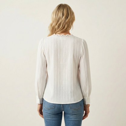Zoria | Elegant Lace Patchwork Blouse with V-Neck