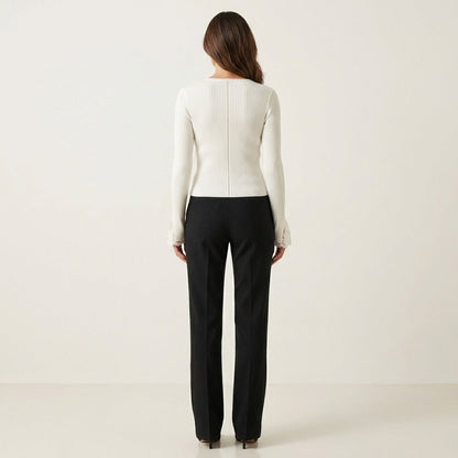 Tamara | Ribbed V-Neck Knit Top with Lace Sleeves