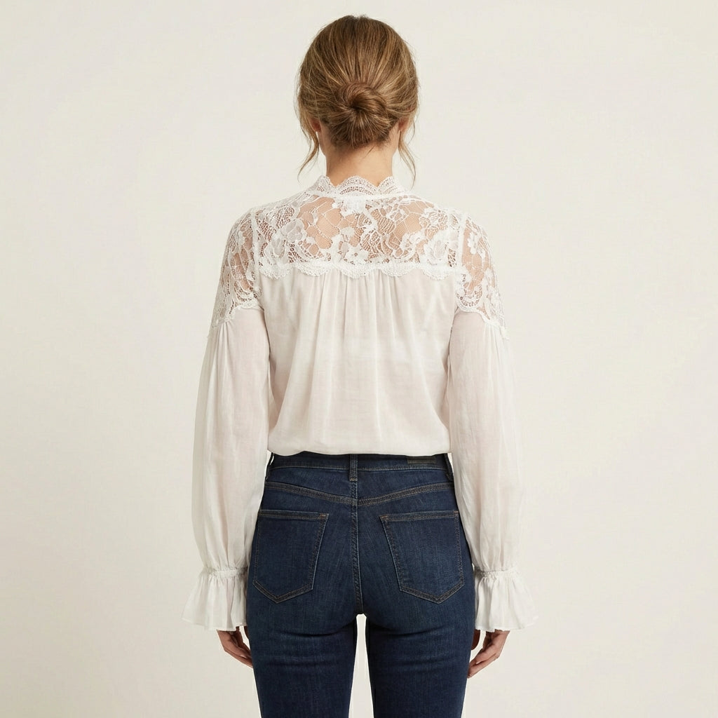 Giana | Lace Patchwork V-Neck Blouse