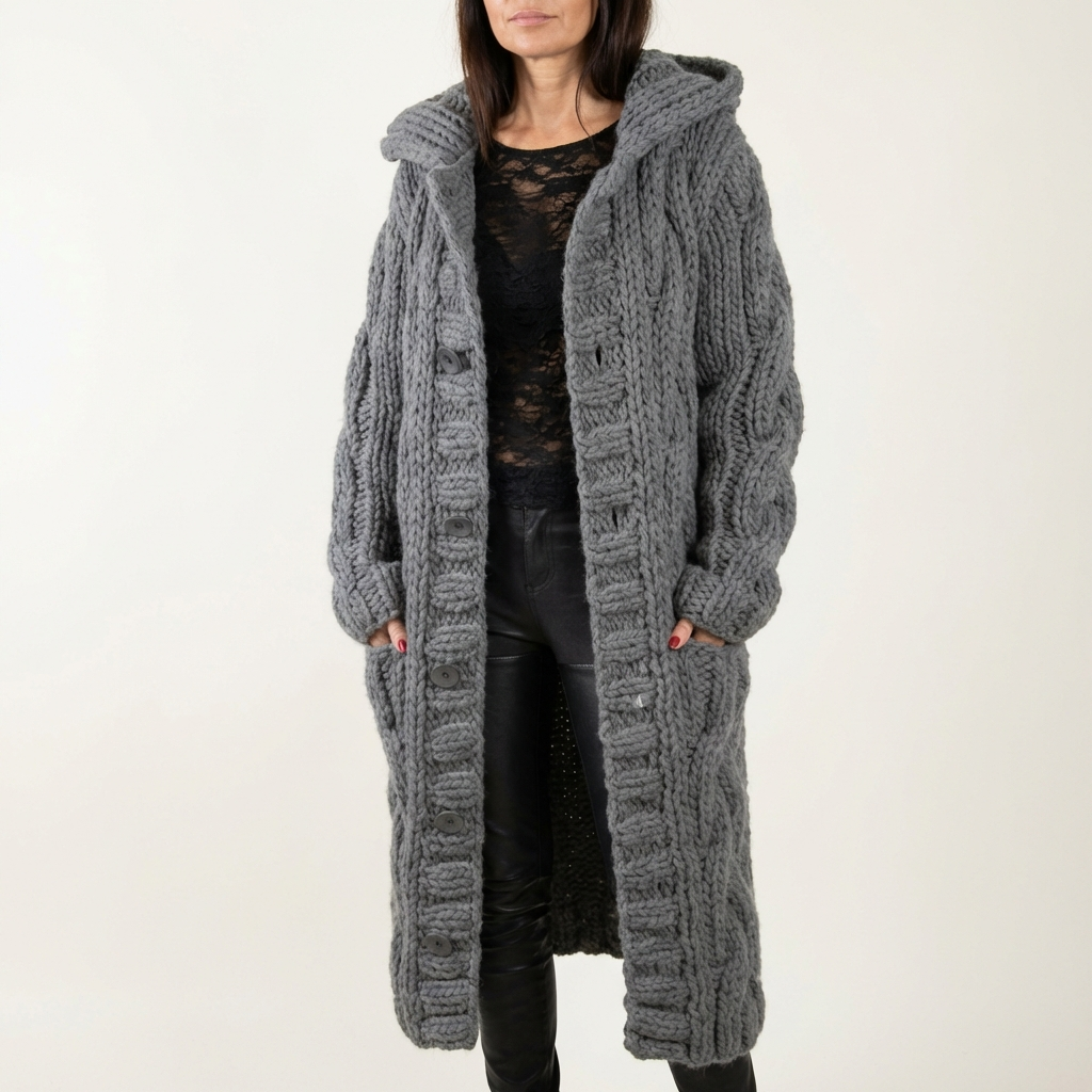 Christie | Oversized Cable Knit Button Cardigan