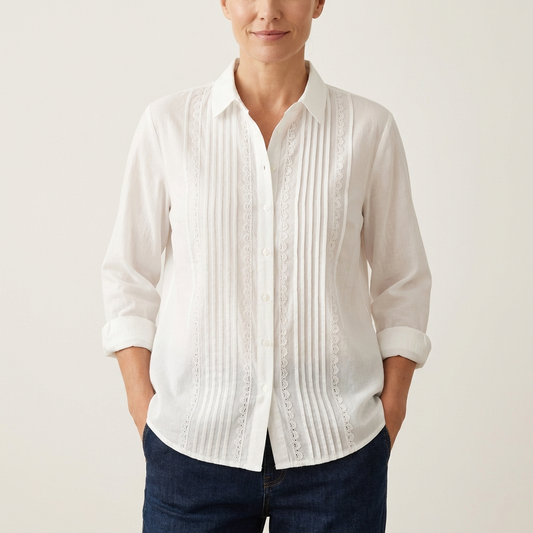 Jourdin | Linen & Cotton Lace Patchwork Shirt
