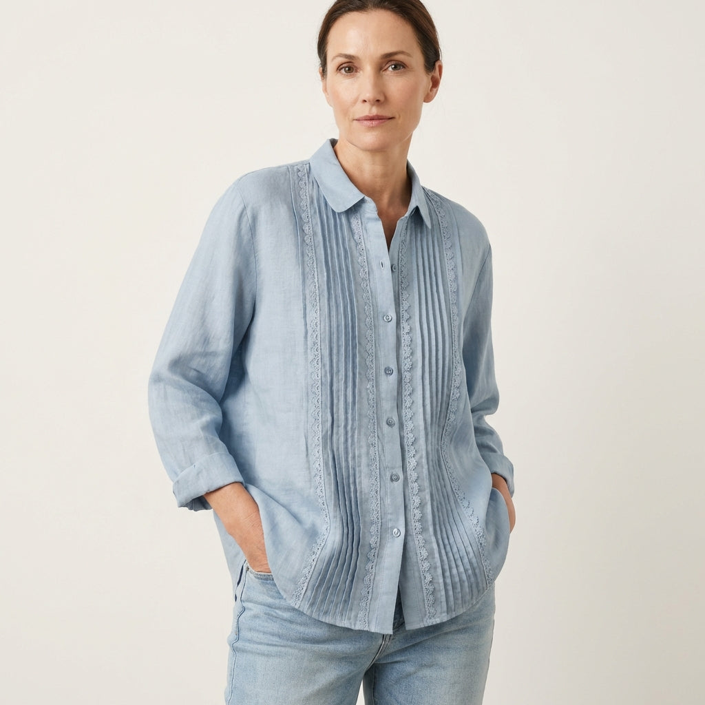Jourdin | Linen & Cotton Lace Patchwork Shirt