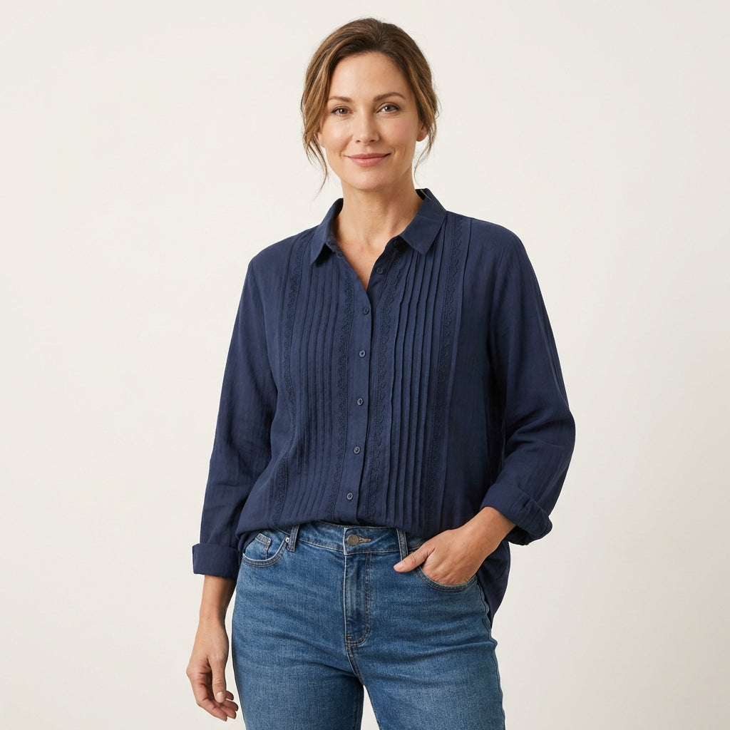 Jourdin | Linen & Cotton Lace Patchwork Shirt