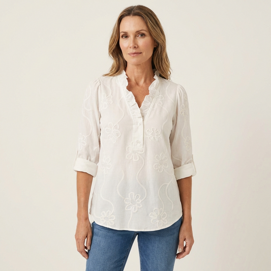 Elenora | Retro Romantic Ruffled Collar Floral Shirt