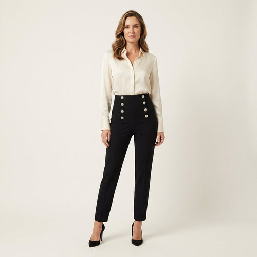 Yanna | Stretch Button Detail Pencil Pants