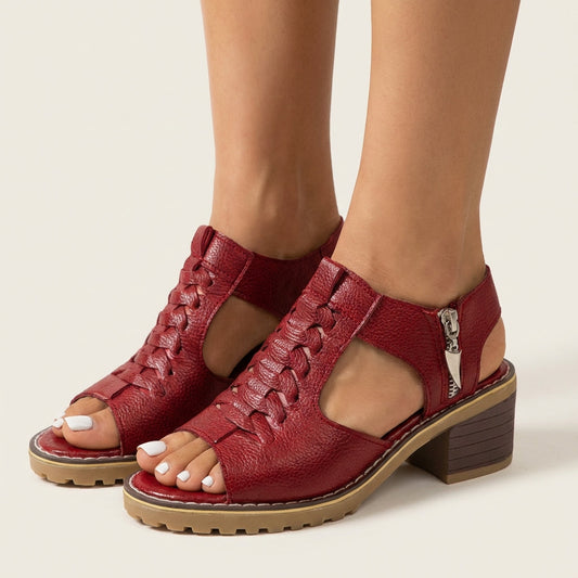 Monica | Orthopedic Block Heel Sandals with Side Zipper