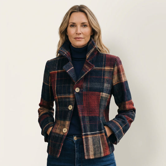 Hanita | Plaid Mid-Season Coat with Collar