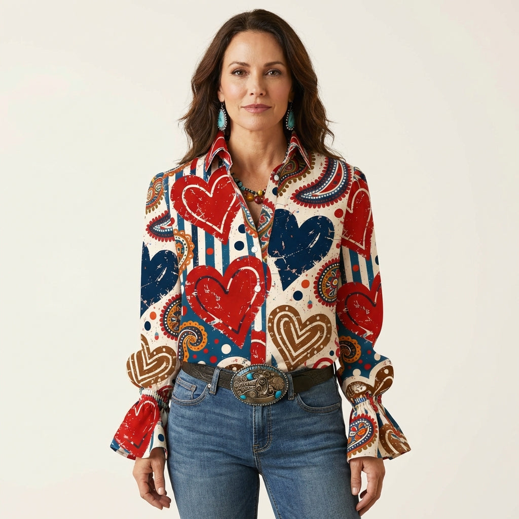 Liviana | Vintage Heart-Print Shirt