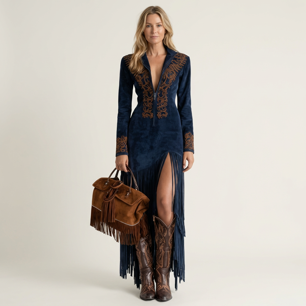 Aitana | Suede Fringe Maxi Dress