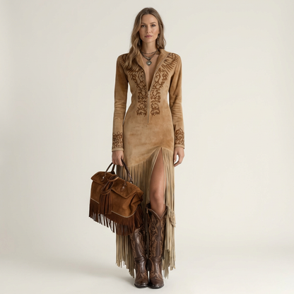 Aitana | Suede Fringe Maxi Dress