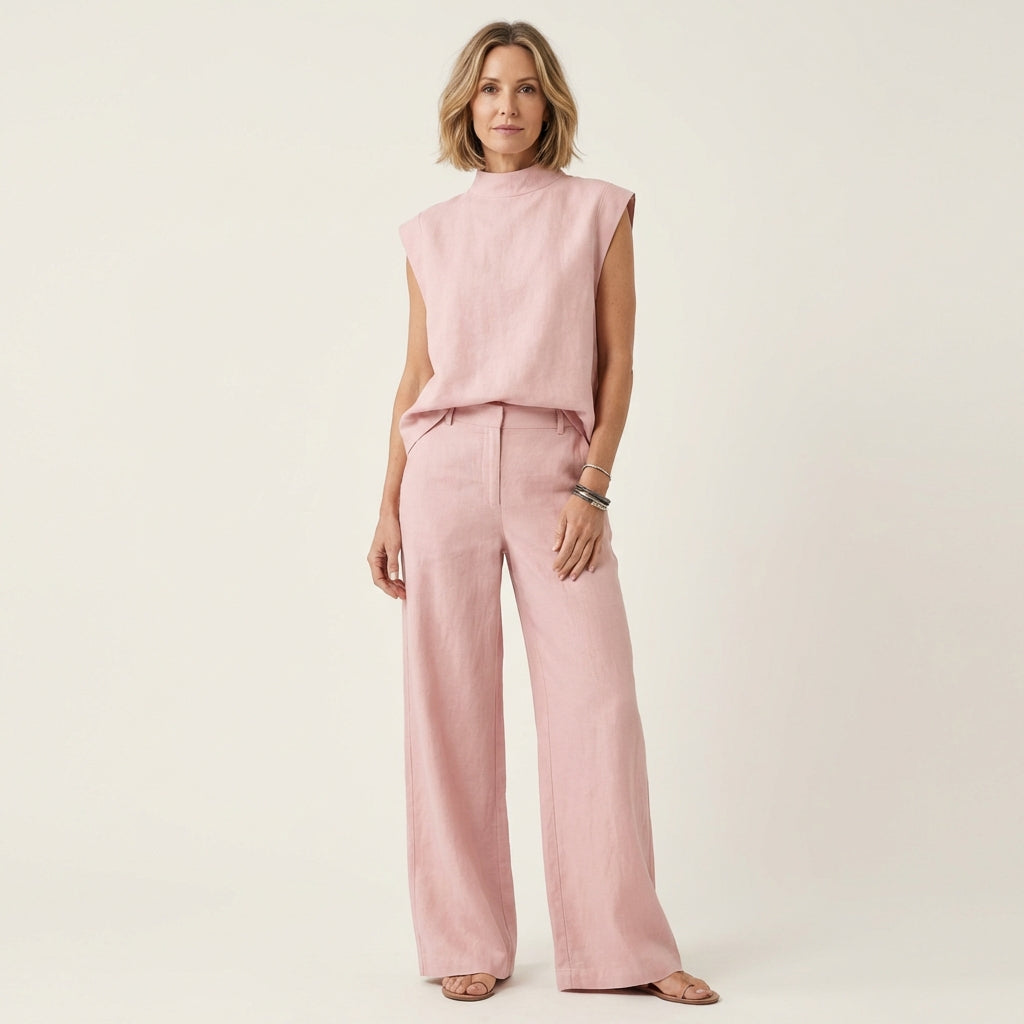 Kerry | Mock Neck Vest & High-Waist Pants Set