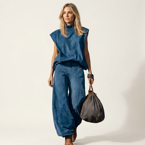 Kerry | Mock Neck Vest & High-Waist Pants Set
