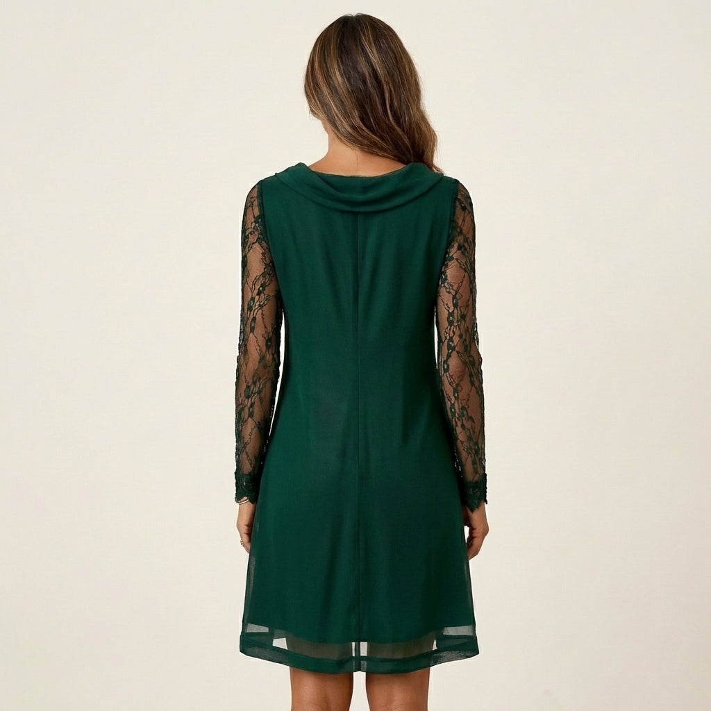 Xenia | Black Lace-Sleeve Mini Dress