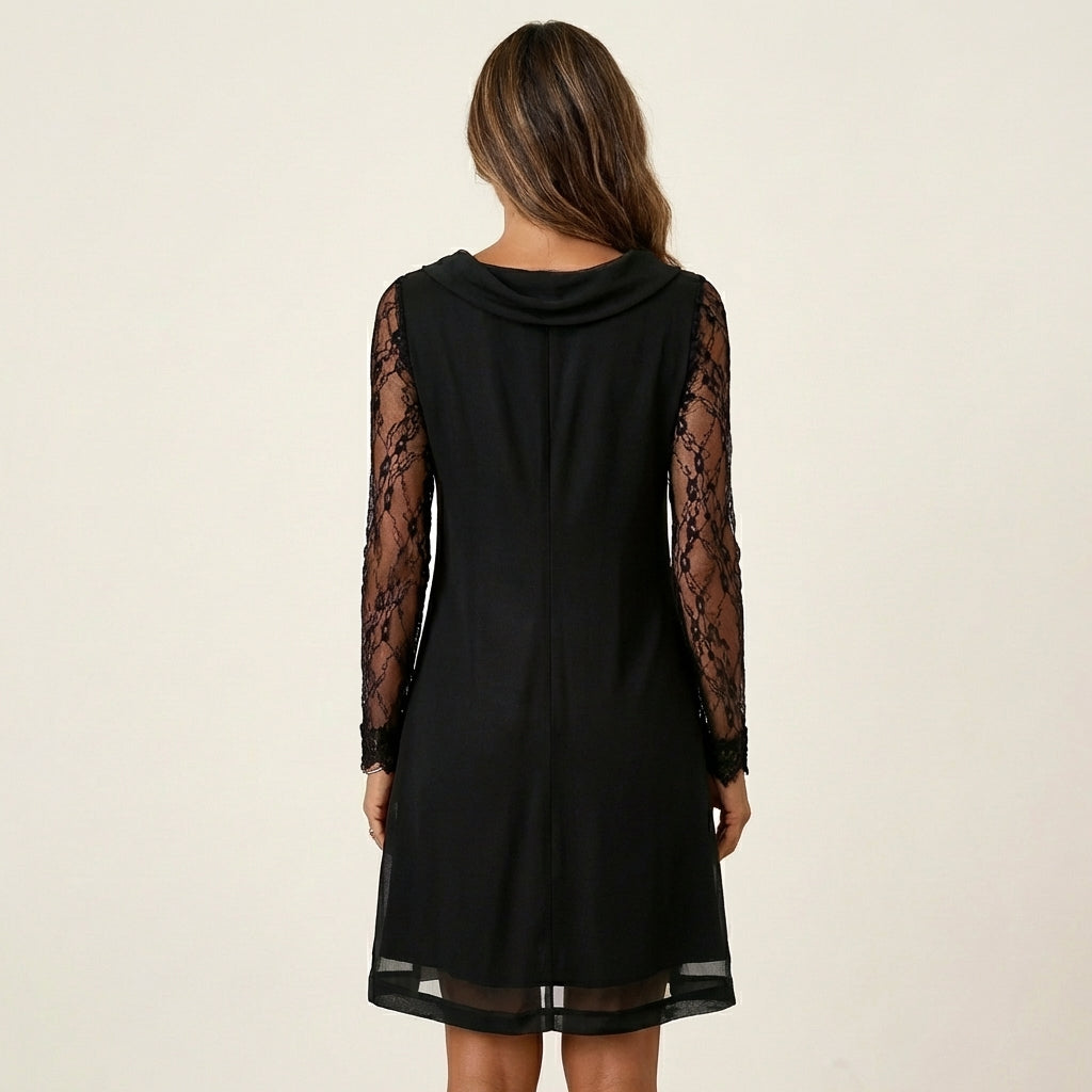 Xenia | Black Lace-Sleeve Mini Dress
