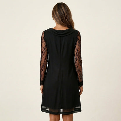 Xenia | Black Lace-Sleeve Mini Dress