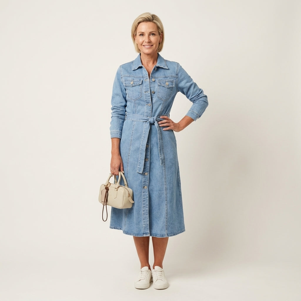 Maribell | Long-Sleeve Maxi Denim Dress