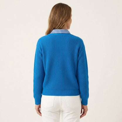 Gwen | Knit Sweater With Plaid Shirt